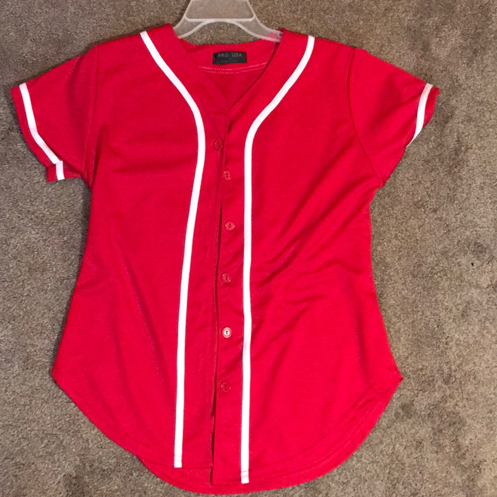 Red baseball button up